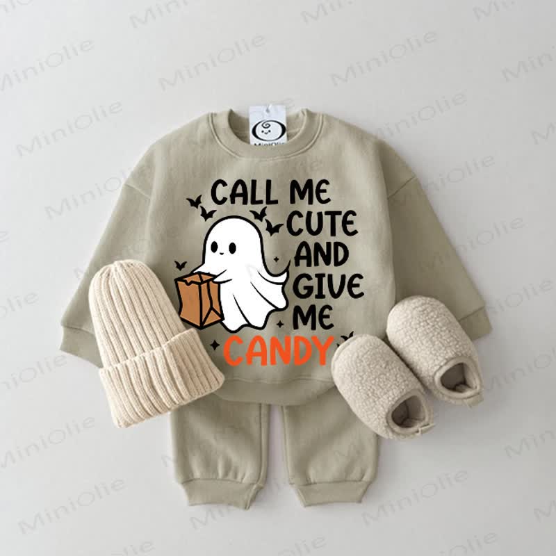 CALL ME CUTE AND GIVE ME CANDY Baby Sweatshirt 2-piece Grey Green Set - Grey Green - 2-3T - image 1
