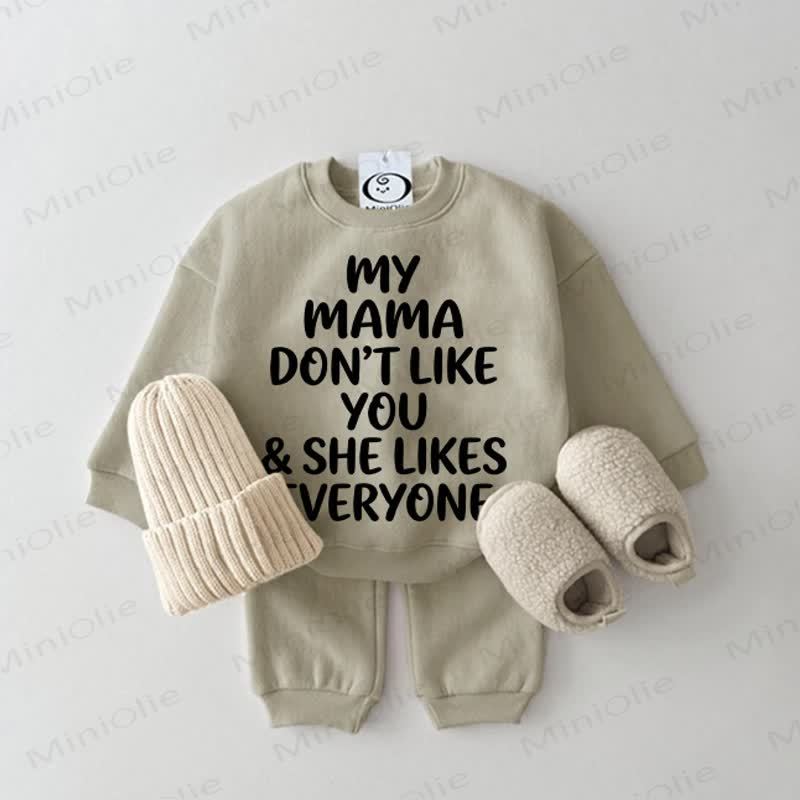 MY MAMA DON'T LIKE YOU & SHE LIKES EVERYONE Baby Sweatshirt 2-piece Grey Green Set - Grey Green - 2-3T - image 1