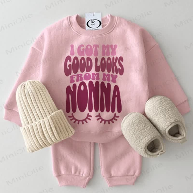 I GOT MY GOOD LOOKS FROM MY NONNA Baby Sweatshirt 2-piece Pink Set - Pink - 2-3T - image 1