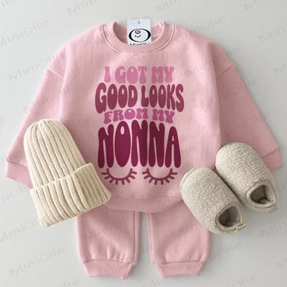 I GOT MY GOOD LOOKS FROM MY NONNA Baby Sweatshirt 2-piece Pink Set - Pink - 2-3T - image 1