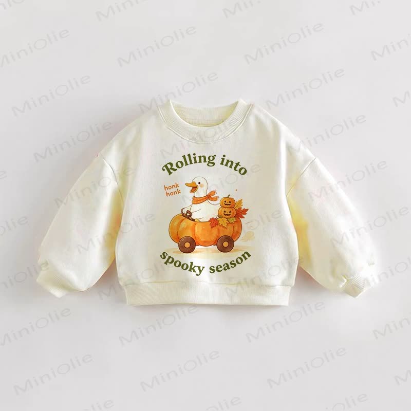 ROLLING INTO SPOOKY SEASON Baby Toddler Pumpkin Cream Sweatshirt - Cream - 3-5T - image 1