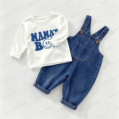 MAMA'S BOY Baby Denim Overalls and Tee 2-piece Set - White&Blue - 2-3T - image 1