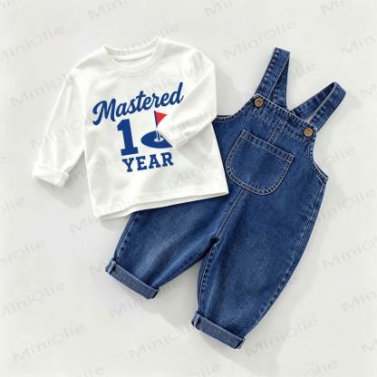 MASTERED 1 YEAR Baby Denim Overalls and Tee 2-piece Set - White&Blue - 2-3T - image 1