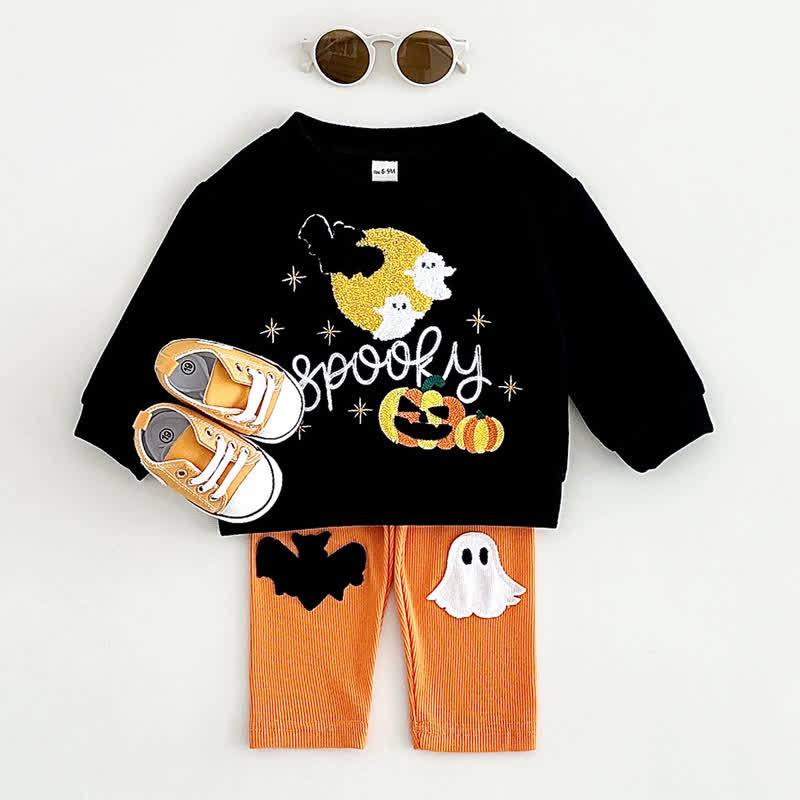 SPOOKY Baby Halloween Black Sweatshirt and Orange Pants Set - Black - 2-3Y - image 2