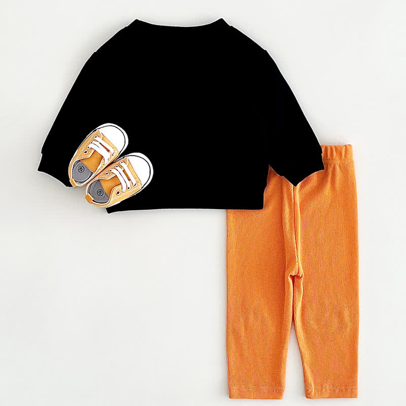 SPOOKY Baby Halloween Black Sweatshirt and Orange Pants Set - image 3
