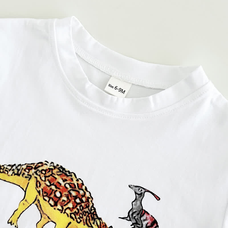 Baby Toddler Dino Print White Tee and Plaid Pants Set - image 5