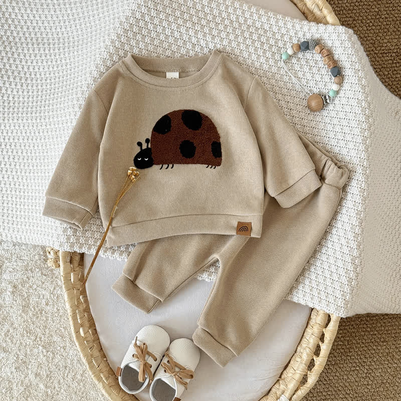 Baby Beige Ladybug Applique Top and Jogger Set - image 1