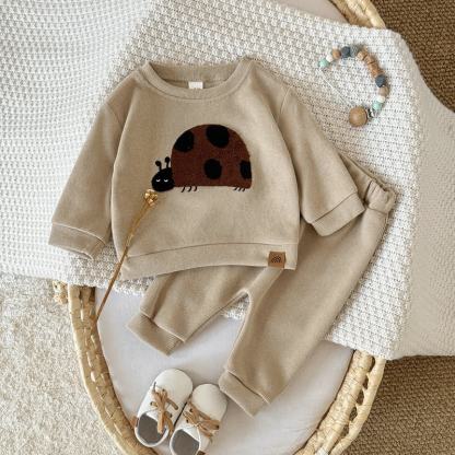 Baby Beige Ladybug Applique Top and Jogger Set - image 1