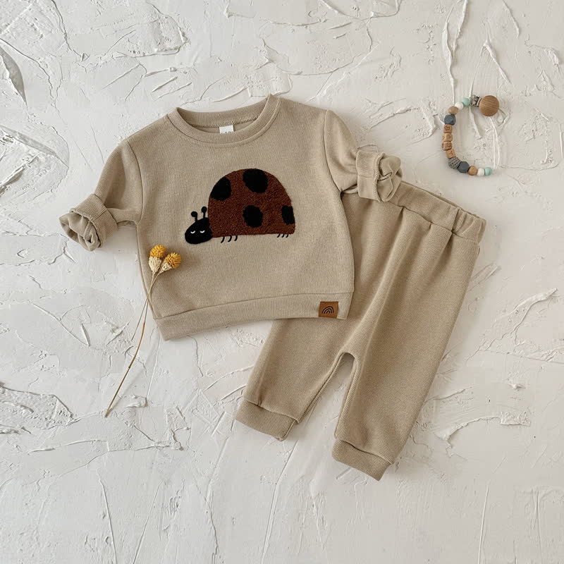 Baby Beige Ladybug Applique Top and Jogger Set - Beige - 2-3Y - image 2