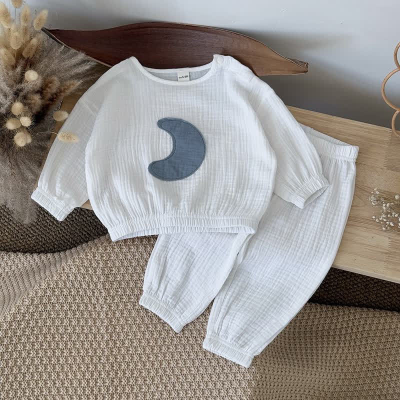 Baby Toddler White Moon Patch Crinkled Top and Pants Set - image 1