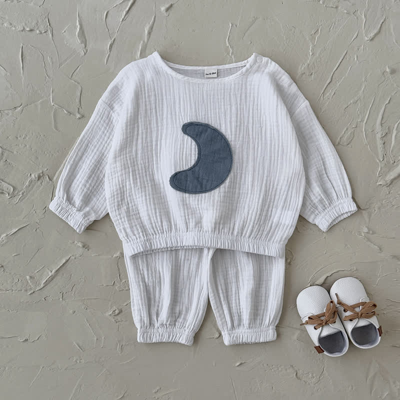 Baby Toddler White Moon Patch Crinkled Top and Pants Set - White - 2-3Y - image 2