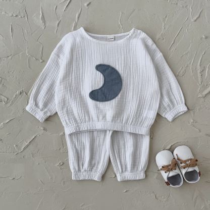 Baby Toddler White Moon Patch Crinkled Top and Pants Set - White - 2-3Y - image 2