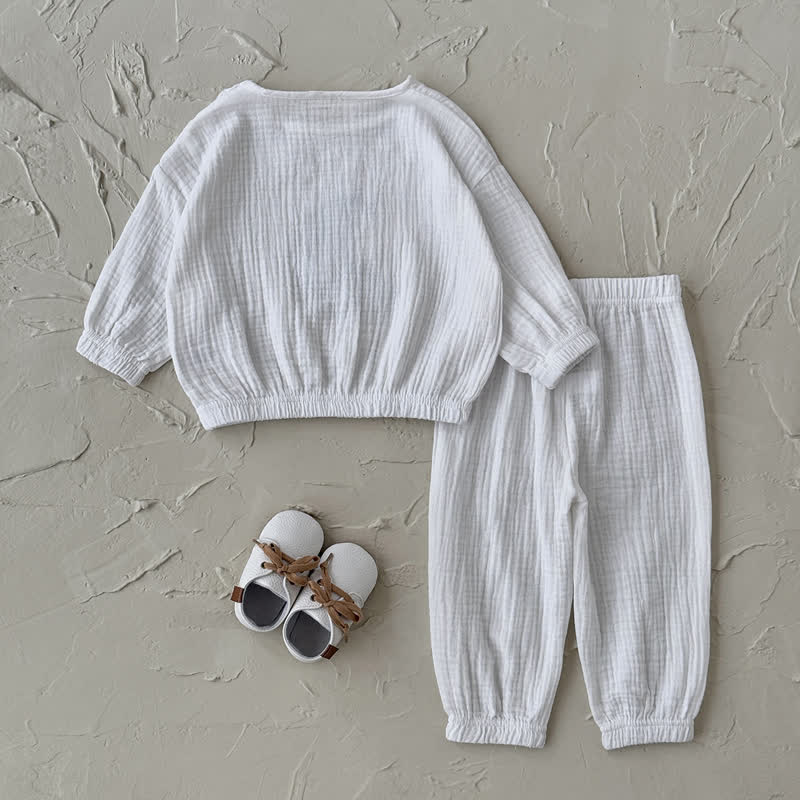 Baby Toddler White Moon Patch Crinkled Top and Pants Set - image 3
