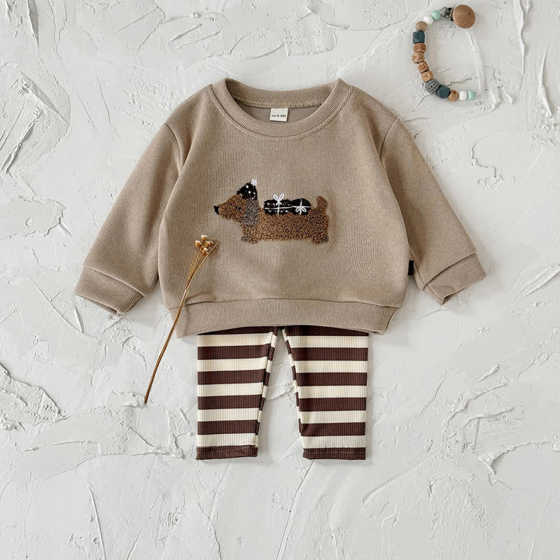 Baby Toddler Daschund Applique Sweatshirt and Striped Leggings Set - Brown - 2-3Y - image 3