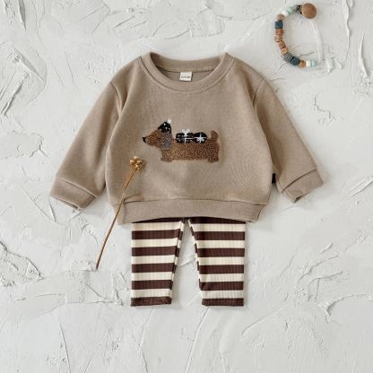 Baby Toddler Daschund Applique Sweatshirt and Striped Leggings Set - Brown - 2-3Y - image 3