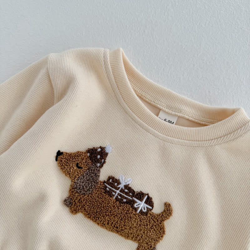 Baby Toddler Daschund Applique Sweatshirt and Striped Leggings Set - image 5