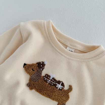 Baby Toddler Daschund Applique Sweatshirt and Striped Leggings Set - image 5