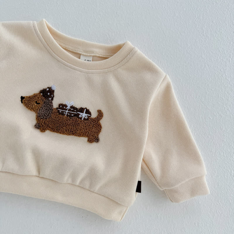 Baby Toddler Daschund Applique Sweatshirt and Striped Leggings Set - image 6