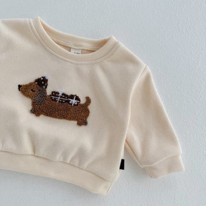 Baby Toddler Daschund Applique Sweatshirt and Striped Leggings Set - image 6