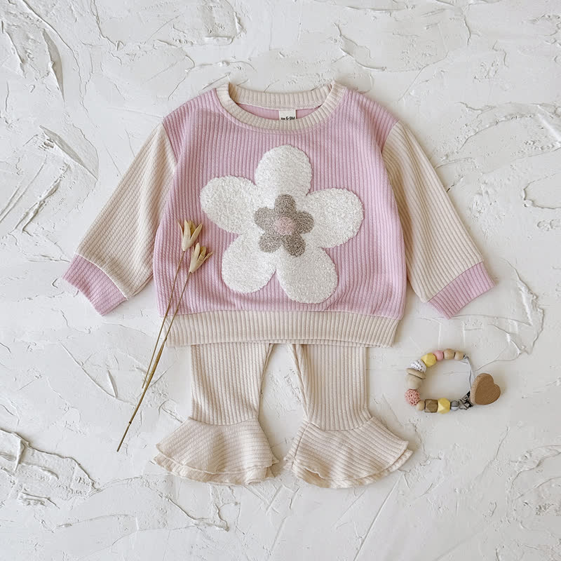 Baby Girl Pink Floral Applique Sweatshirt and Flare Pants Set - Pink - 2-3T - image 1