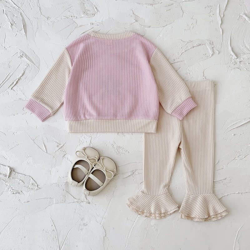 Baby Girl Pink Floral Applique Sweatshirt and Flare Pants Set - image 2