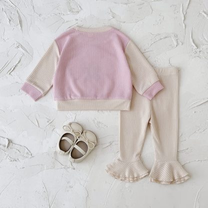 Baby Girl Pink Floral Applique Sweatshirt and Flare Pants Set - image 2