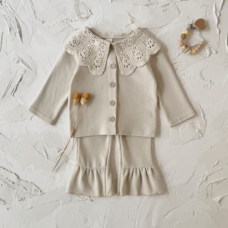 Baby Beige Vintage Lace Collar Top and Pants Set - Beige - 2-3Y - image 2