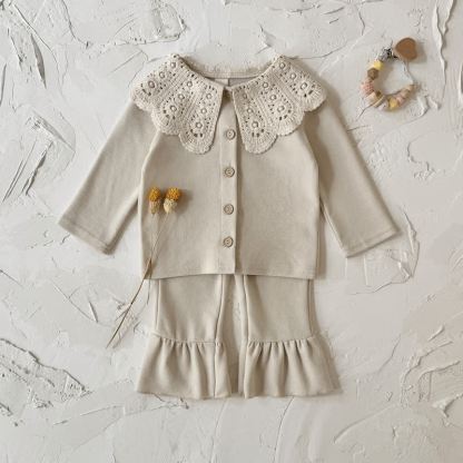 Baby Beige Vintage Lace Collar Top and Pants Set - Beige - 2-3Y - image 2