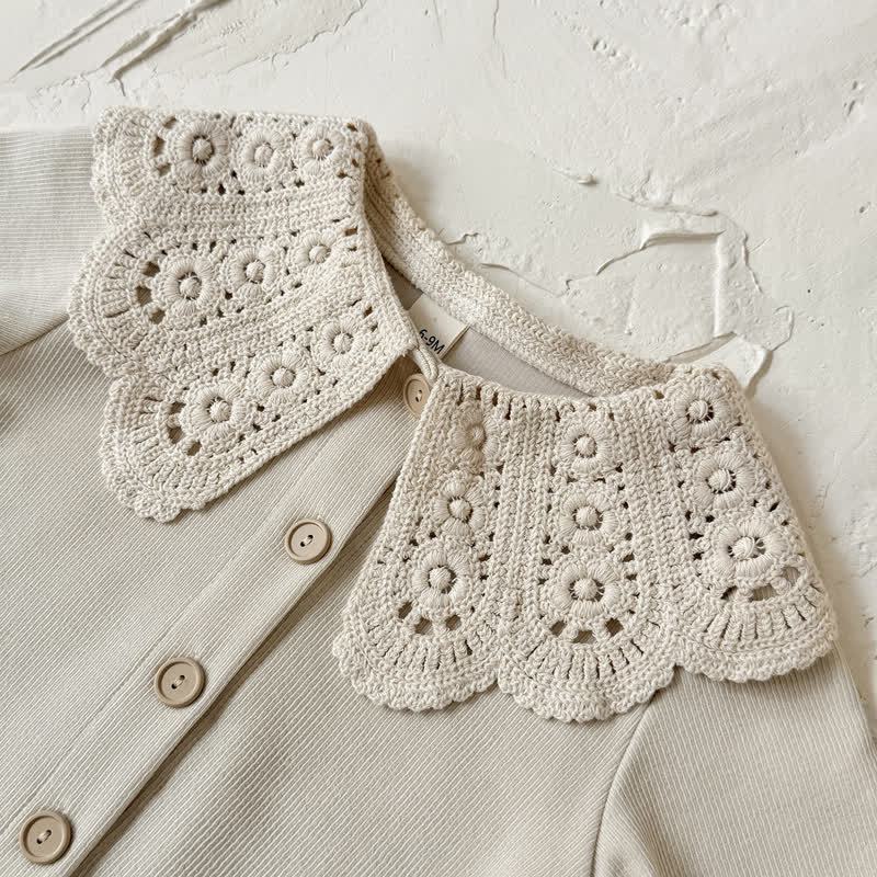 Baby Beige Vintage Lace Collar Top and Pants Set - image 4