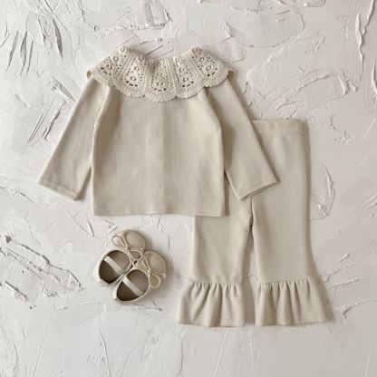 Baby Beige Vintage Lace Collar Top and Pants Set - image 3