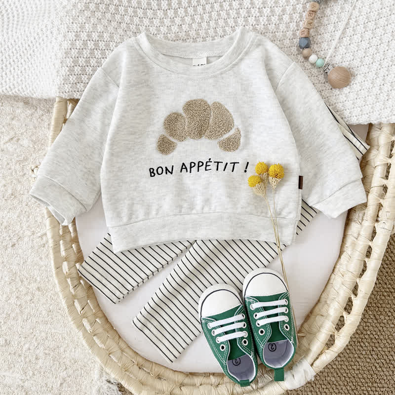 BON APPÉTIT! Baby Gray Croissant Sweatshirt and Striped Leggings Set - image 1