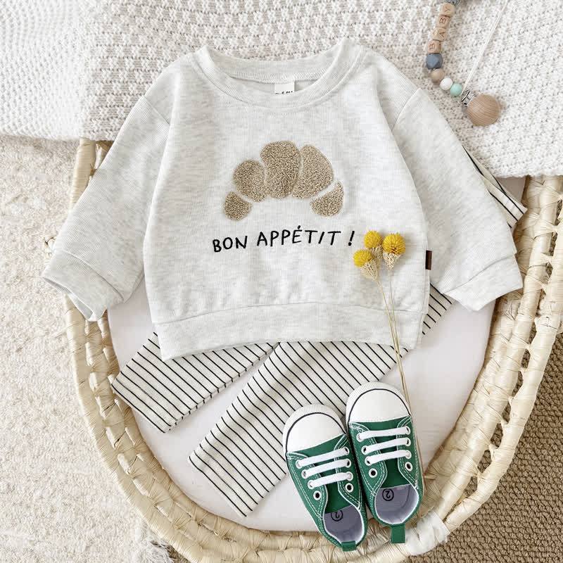 BON APPÉTIT! Baby Gray Croissant Sweatshirt and Striped Leggings Set - image 1