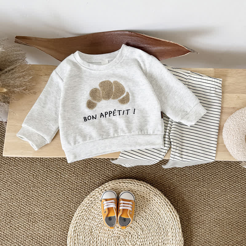 BON APPÉTIT! Baby Gray Croissant Sweatshirt and Striped Leggings Set - Gray - 2-3Y - image 2
