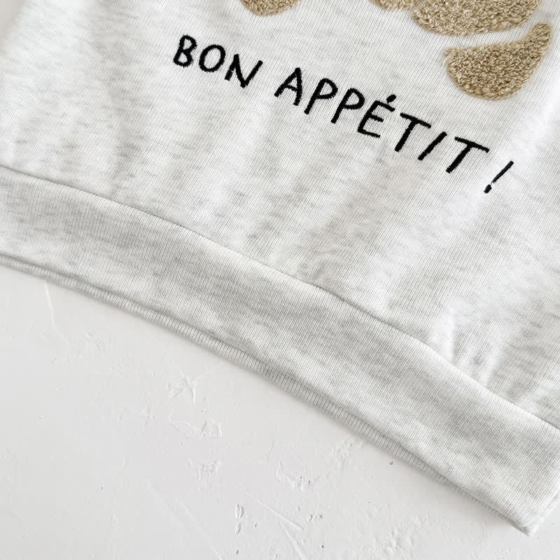 BON APPÉTIT! Baby Gray Croissant Sweatshirt and Striped Leggings Set - image 4