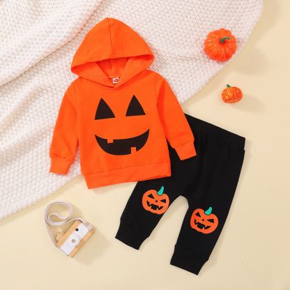 Baby Halloween Pumpkin Hoodie and Jogger Pants Set - Orange - 2-3T - image 1