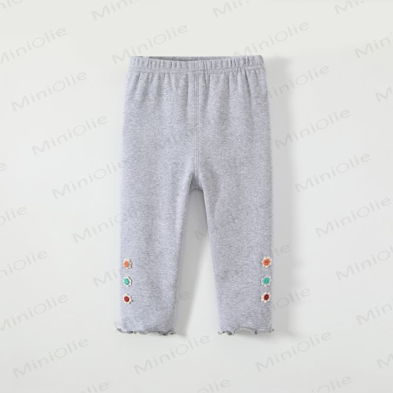 Baby Girl Soft Knit Floral Solid Color Leggings - Gray - 3-4T - image 5