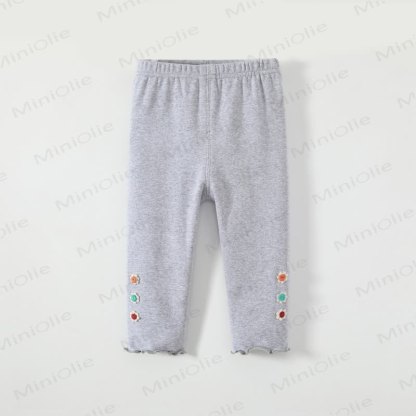 Baby Girl Soft Knit Floral Solid Color Leggings - Gray - 3-4T - image 5