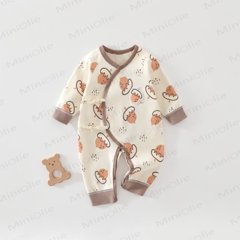 Baby Pinecone Wrap Front Soft Cotton Romper - Yellow - 2-3M - image 2