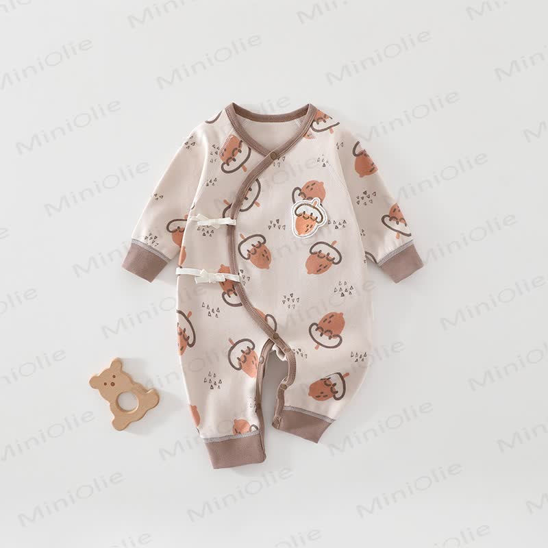 Baby Pinecone Wrap Front Soft Cotton Romper - Brown - 2-3M - image 3
