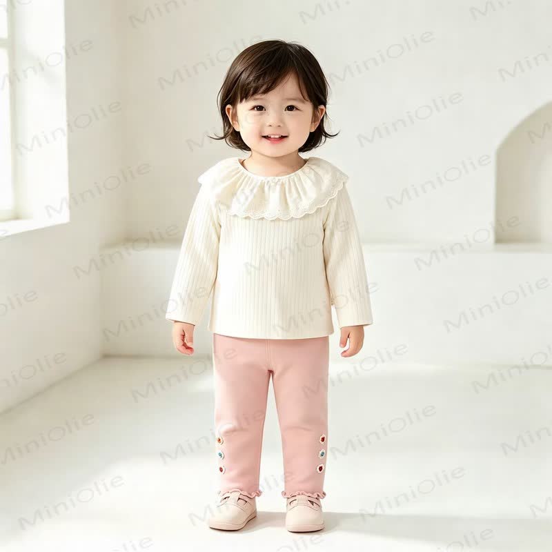 Baby Girl Soft Knit Floral Solid Color Leggings - image 3