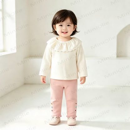 Baby Girl Soft Knit Floral Solid Color Leggings - image 3