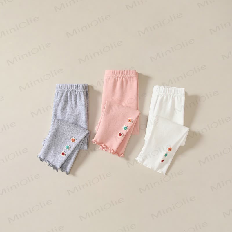 Baby Girl Soft Knit Floral Solid Color Leggings - image 1