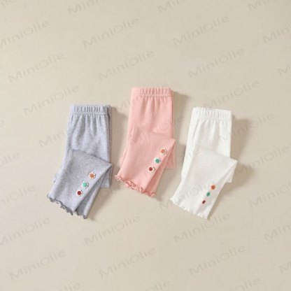 Baby Girl Soft Knit Floral Solid Color Leggings - image 1
