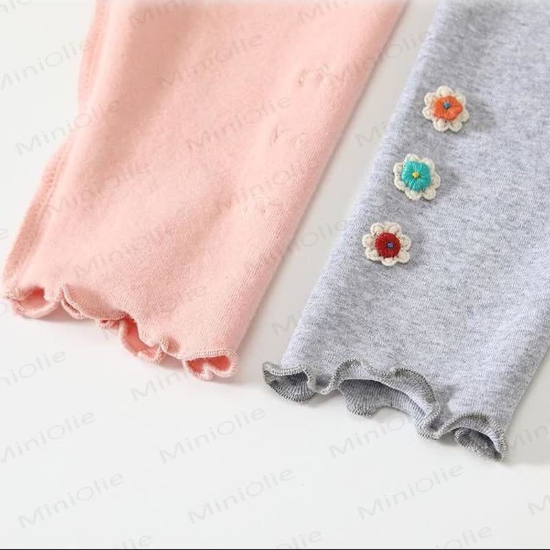 Baby Girl Soft Knit Floral Solid Color Leggings - image 7