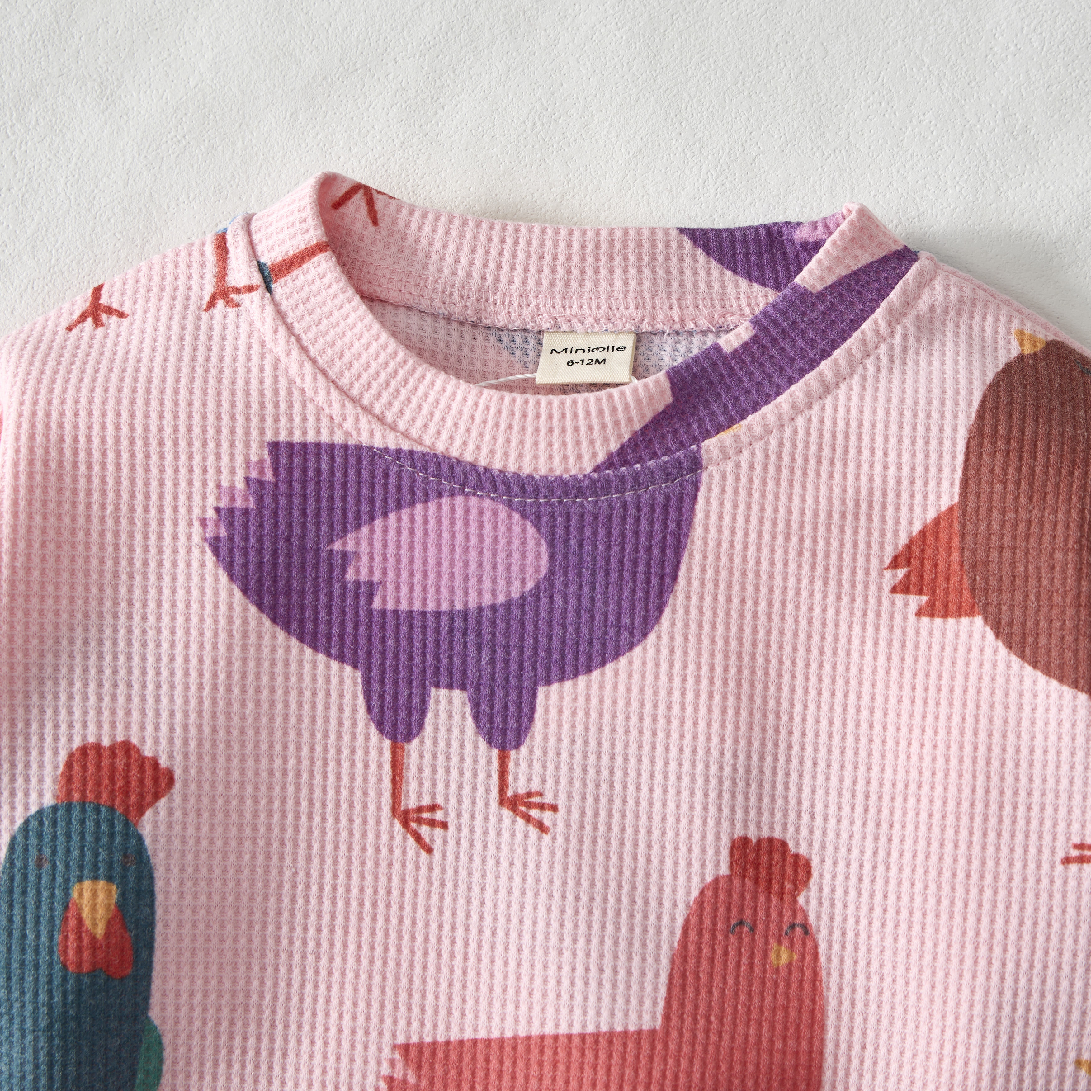 Baby Chicken Print Pink Waffle 2-piece Set - image 2