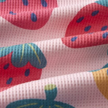 Baby Pink Strawberry Print Waffle Tee and Shorts 2-piece Set - image 8