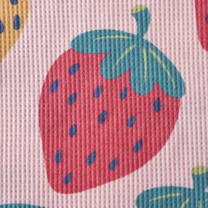 Baby Pink Strawberry Print Waffle Tee and Shorts 2-piece Set - image 9
