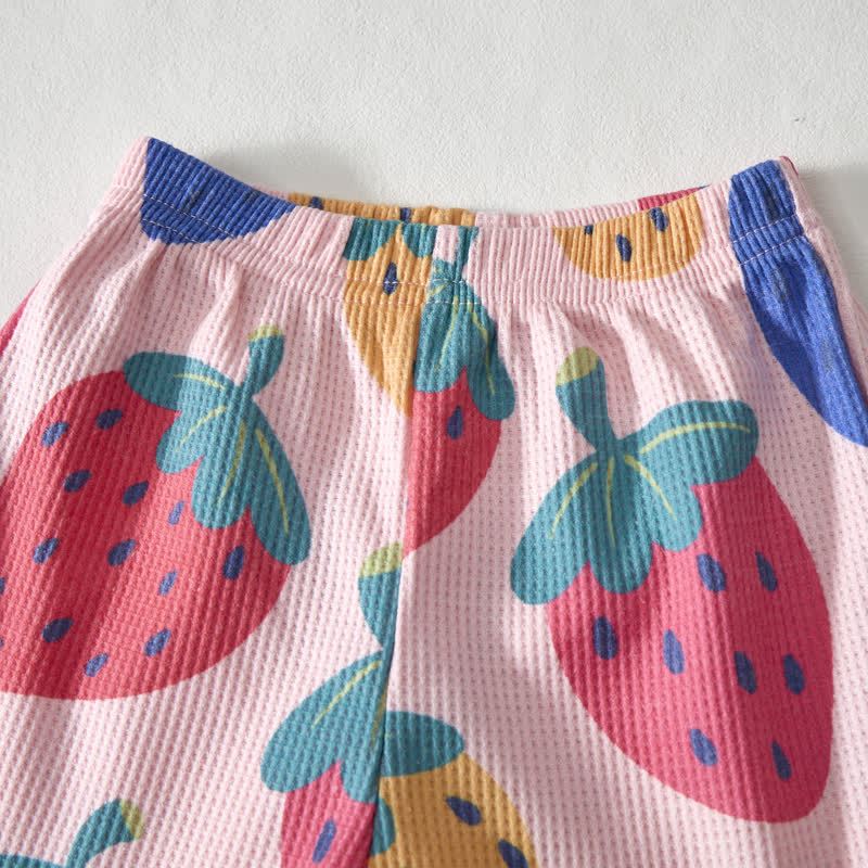Baby Pink Strawberry Print Waffle Tee and Shorts 2-piece Set - image 6