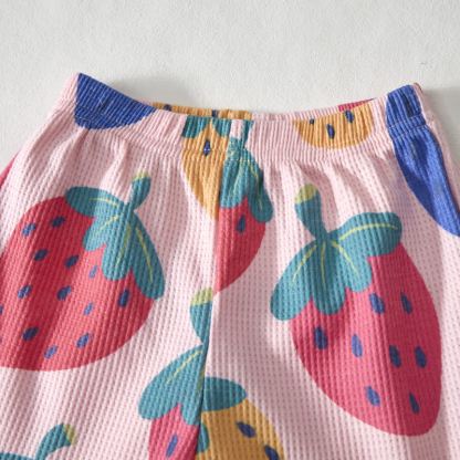 Baby Pink Strawberry Print Waffle Tee and Shorts 2-piece Set - image 6