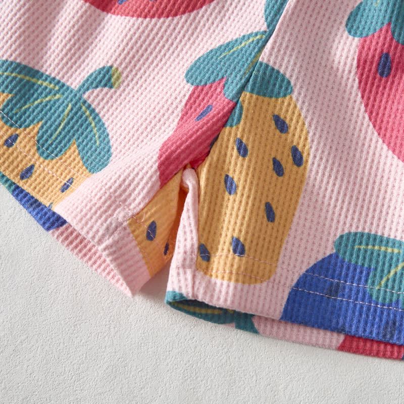 Baby Pink Strawberry Print Waffle Tee and Shorts 2-piece Set - image 7